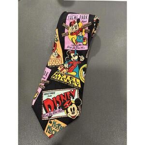 Disney Fashions Parks Hotel Mickey Mouse 100% Silk Men’s Tie Black M1